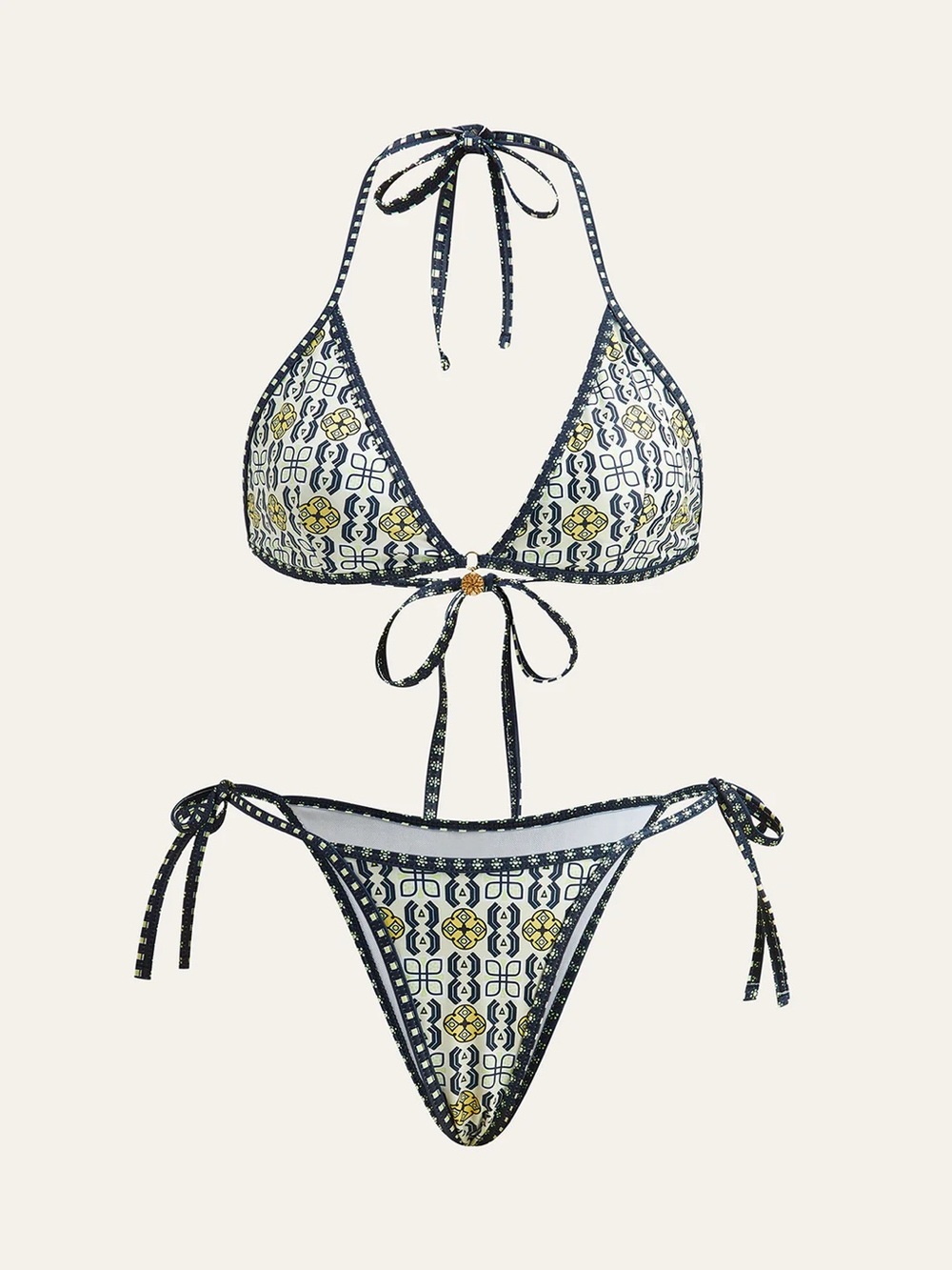 Commense Navy and Yellow Patterned Tie Bikini